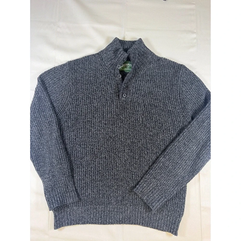 American Eagle Mens Large Gray Marl Mock Neck Quarter Button Ribbed Knit Sweater